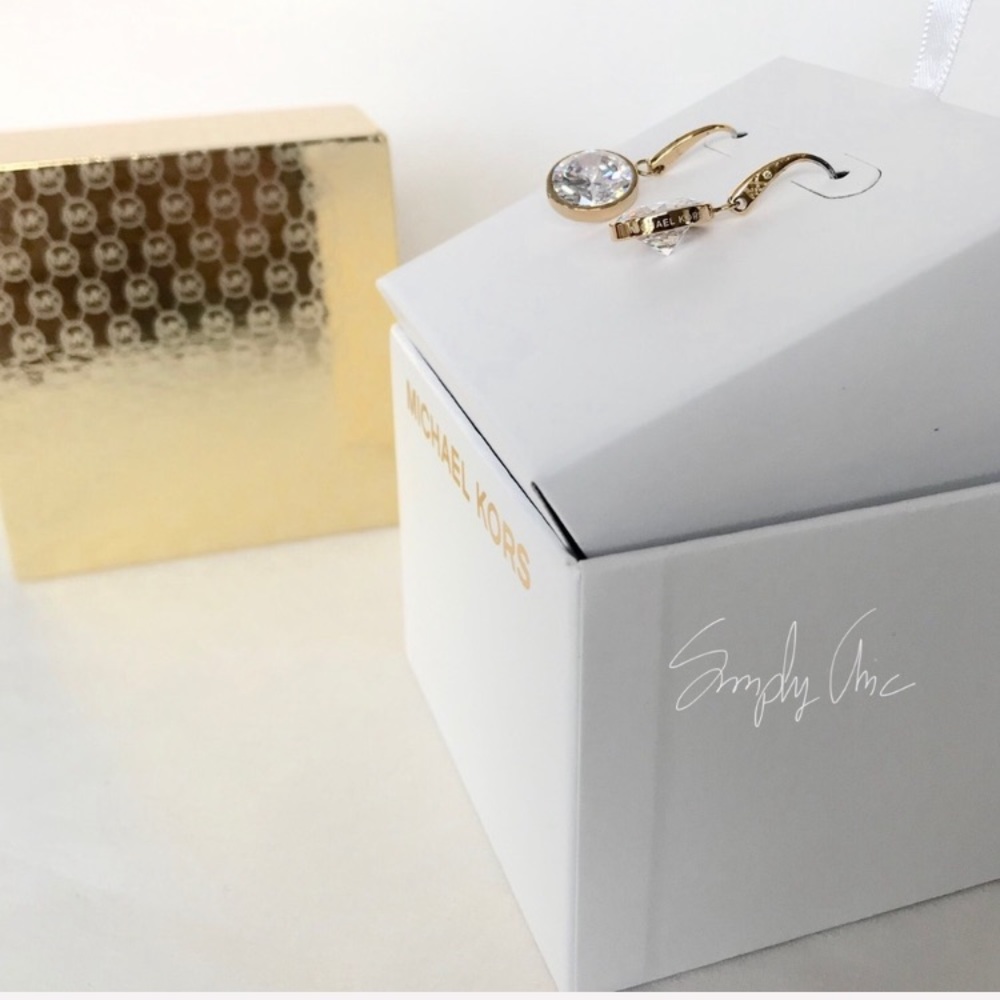 BRAND NEW authentic MK gold tone CZ drop earrings - Picture 3 of 4